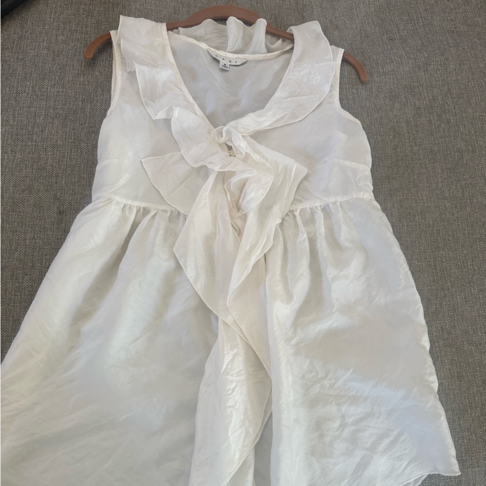 CAbi White silk Ruched Halter Top for Summer